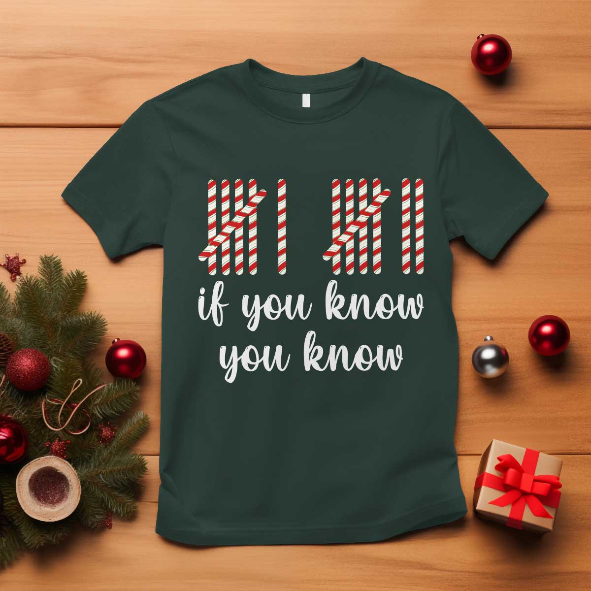 Funny 67 Christmas T Shirt If You Know You Know Six Seven Meme Canday Cane TS11 Dark Forest Green Print Your Wear