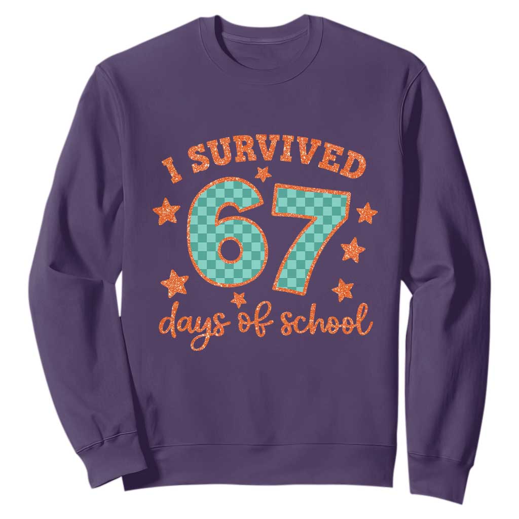 I Survived 67 Days Of School Sweatshirt Six Seven Meme Student Teacher Faux Glitter TS11 Purple Print Your Wear