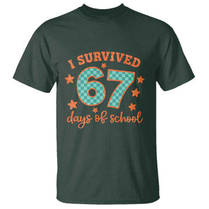 I Survived 67 Days Of School T Shirt Six Seven Meme Student Teacher Faux Glitter TS11 Dark Forest Green Print Your Wear