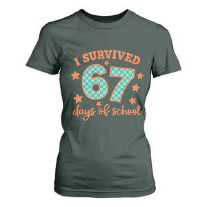 I Survived 67 Days Of School T Shirt For Women Six Seven Meme Student Teacher Faux Glitter TS11 Dark Forest Green Print Your Wear