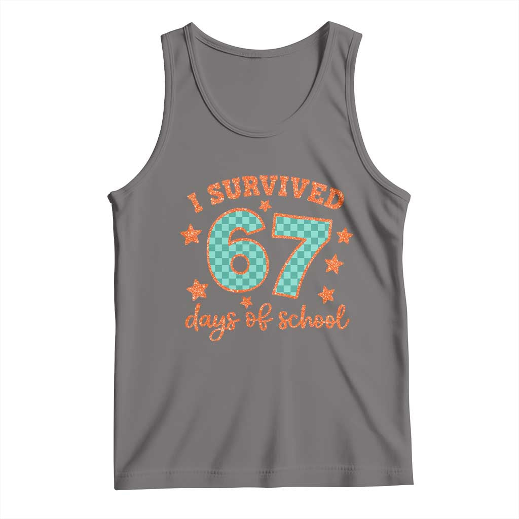 I Survived 67 Days Of School Tank Top Six Seven Meme Student Teacher Faux Glitter TS11 Deep Heather Print Your Wear