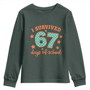 I Survived 67 Days Of School Youth Sweatshirt Six Seven Meme Student Teacher Faux Glitter TS11 Dark Forest Green Print Your Wear