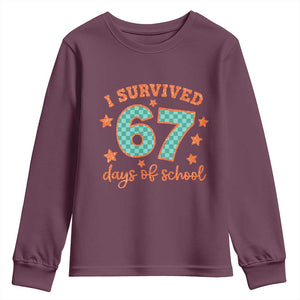 I Survived 67 Days Of School Youth Sweatshirt Six Seven Meme Student Teacher Faux Glitter TS11 Maroon Print Your Wear