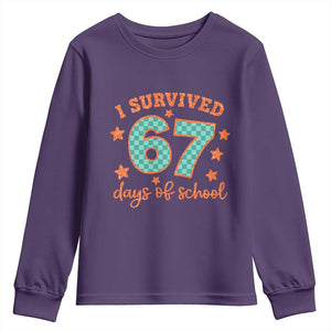 I Survived 67 Days Of School Youth Sweatshirt Six Seven Meme Student Teacher Faux Glitter TS11 Purple Print Your Wear