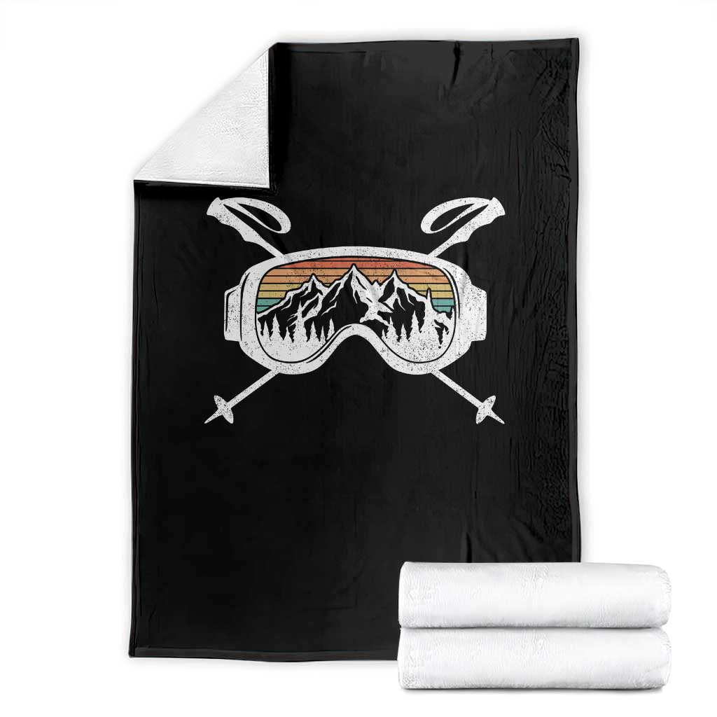 Ski Goggles Mountain Snow Skiing Retro Winter Vacation Throw Blanket TS11 Black Print Your Wear