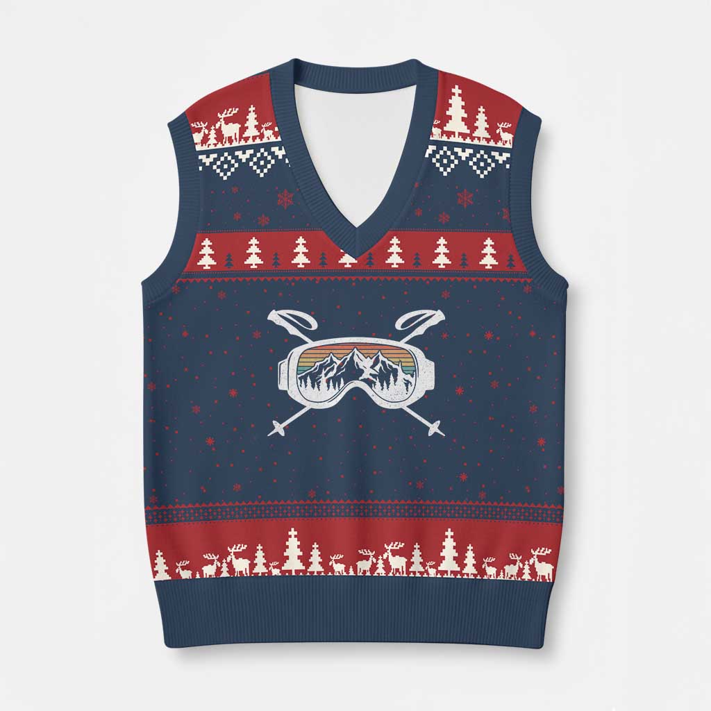 Ski Goggles Mountain Snow Skiing Retro Winter Vacation V-Neck Knit Sweater Vest TS11 Navy Red Print Your Wear