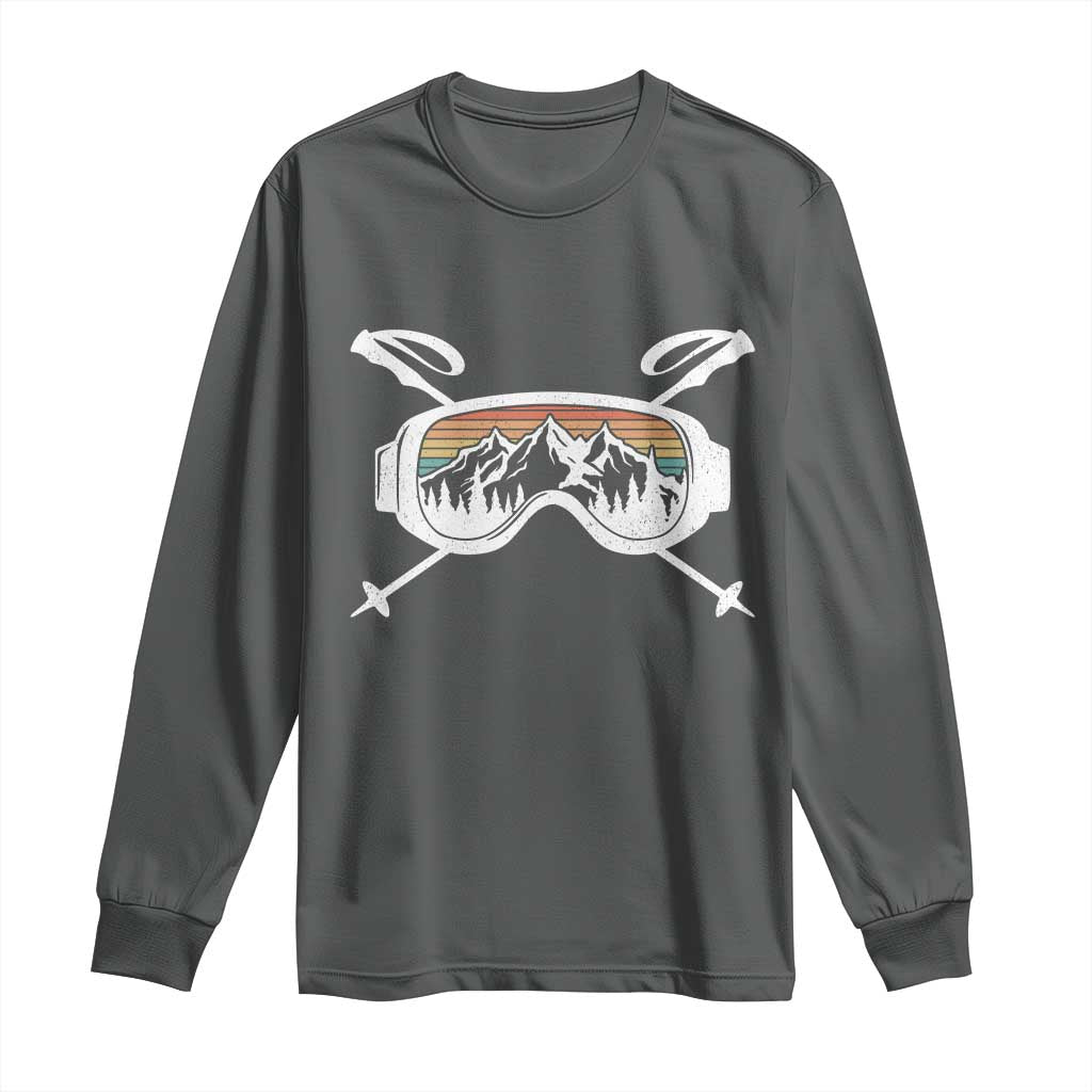 Ski Goggles Mountain Snow Skiing Retro Winter Vacation Long Sleeve Shirt TS11 Dark Heather Print Your Wear