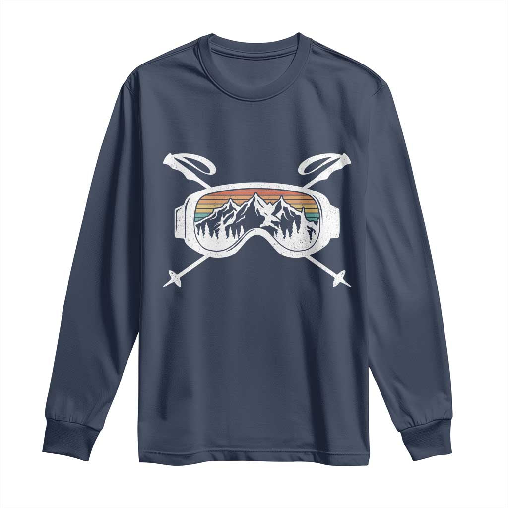 Ski Goggles Mountain Snow Skiing Retro Winter Vacation Long Sleeve Shirt TS11 Navy Print Your Wear