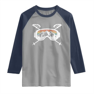 Ski Goggles Mountain Snow Skiing Retro Winter Vacation Raglan Shirt TS11 Sport Gray Navy Print Your Wear