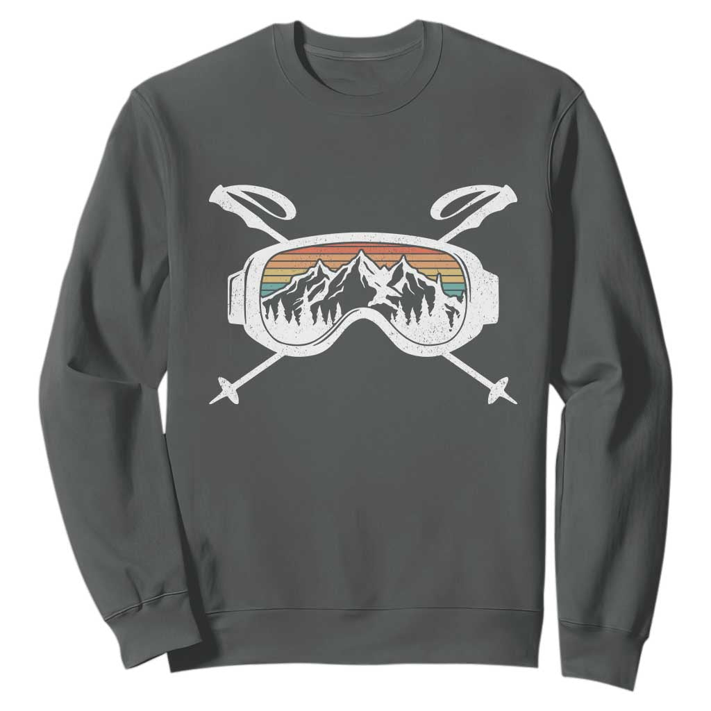 Ski Goggles Mountain Snow Skiing Retro Winter Vacation Sweatshirt TS11 Dark Heather Print Your Wear