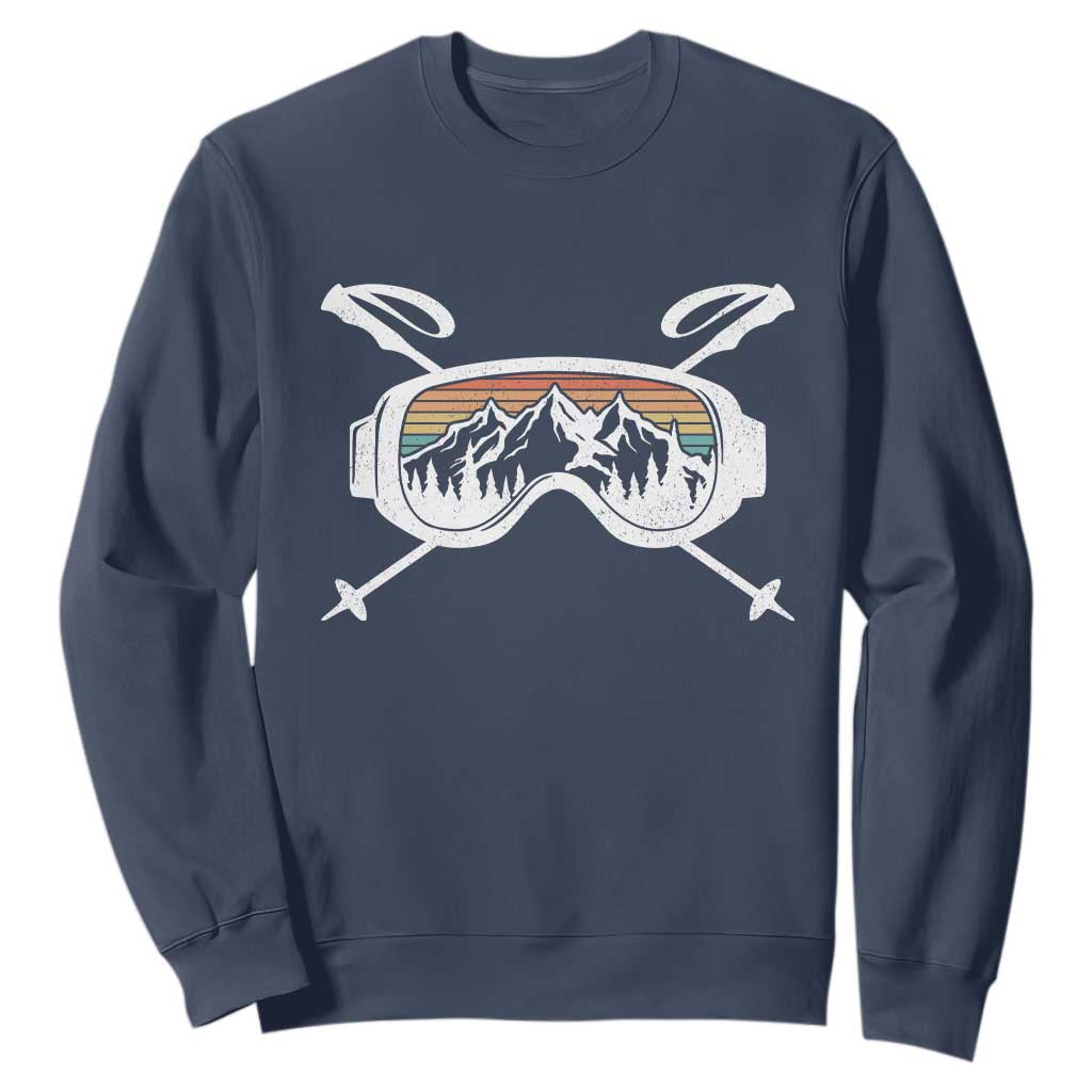 Ski Goggles Mountain Snow Skiing Retro Winter Vacation Sweatshirt TS11 Navy Print Your Wear