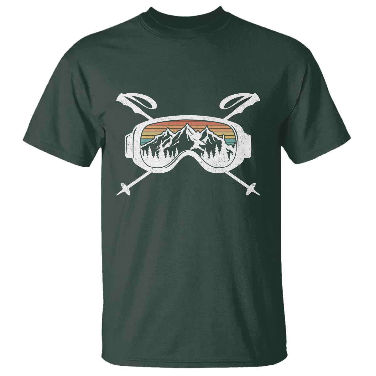 Ski Goggles Mountain Snow Skiing Retro Winter Vacation T Shirt TS11 Dark Forest Green Print Your Wear