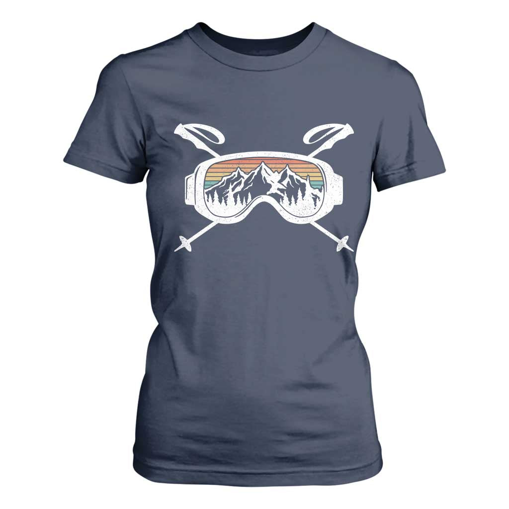 Ski Goggles Mountain Snow Skiing Retro Winter Vacation T Shirt For Women TS11 Navy Print Your Wear
