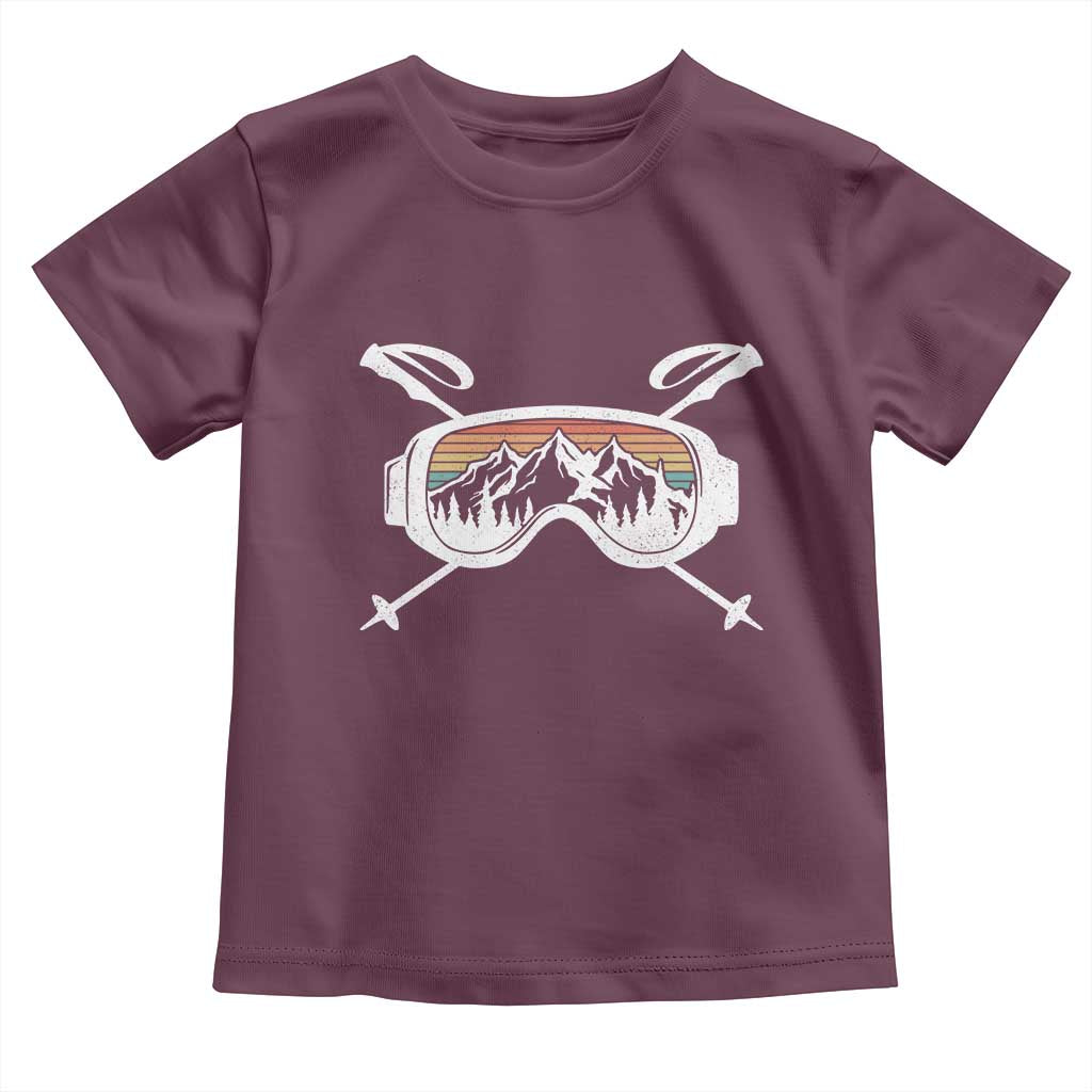Ski Goggles Mountain Snow Skiing Retro Winter Vacation Toddler T Shirt TS11 Maroon Print Your Wear