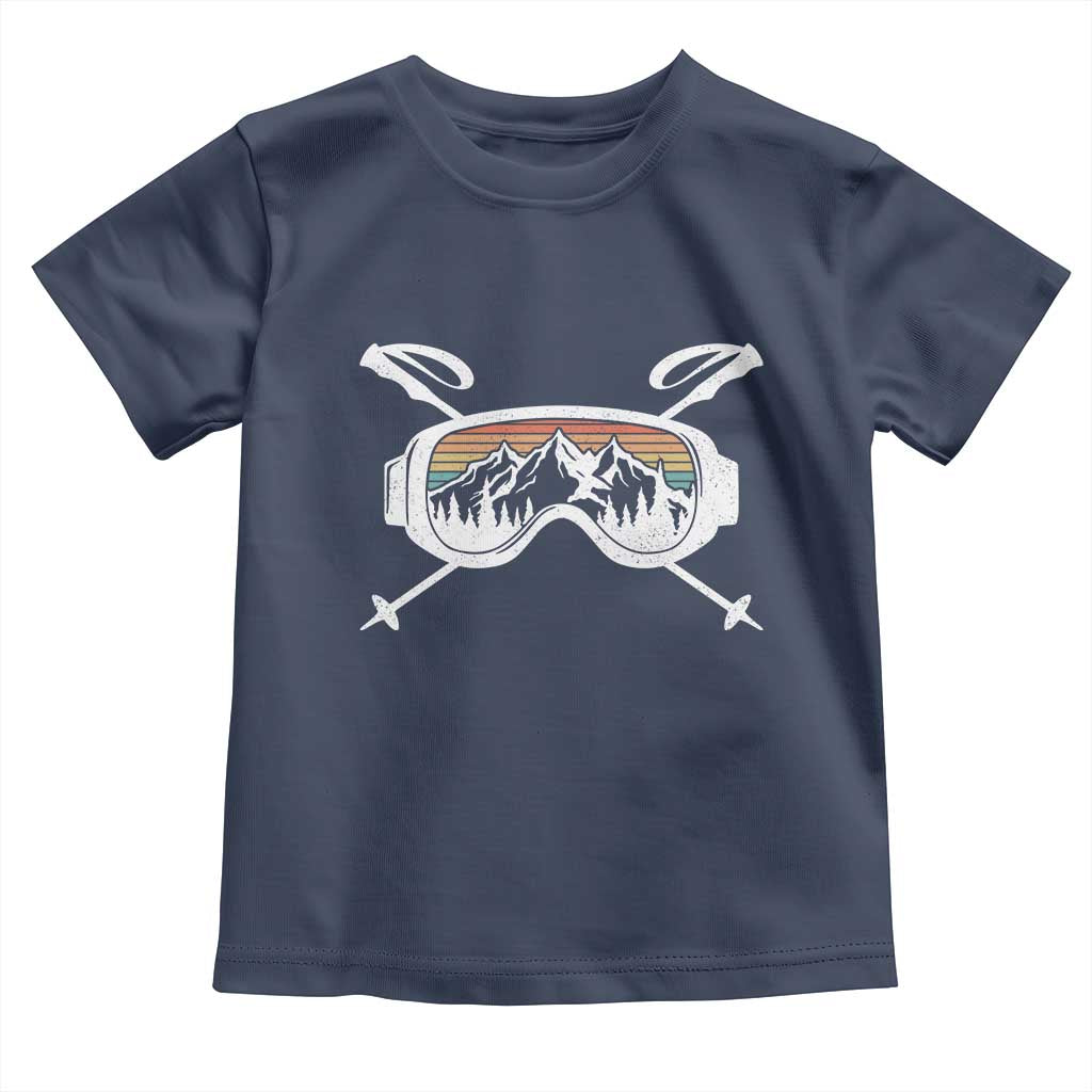 Ski Goggles Mountain Snow Skiing Retro Winter Vacation Toddler T Shirt TS11 Navy Print Your Wear