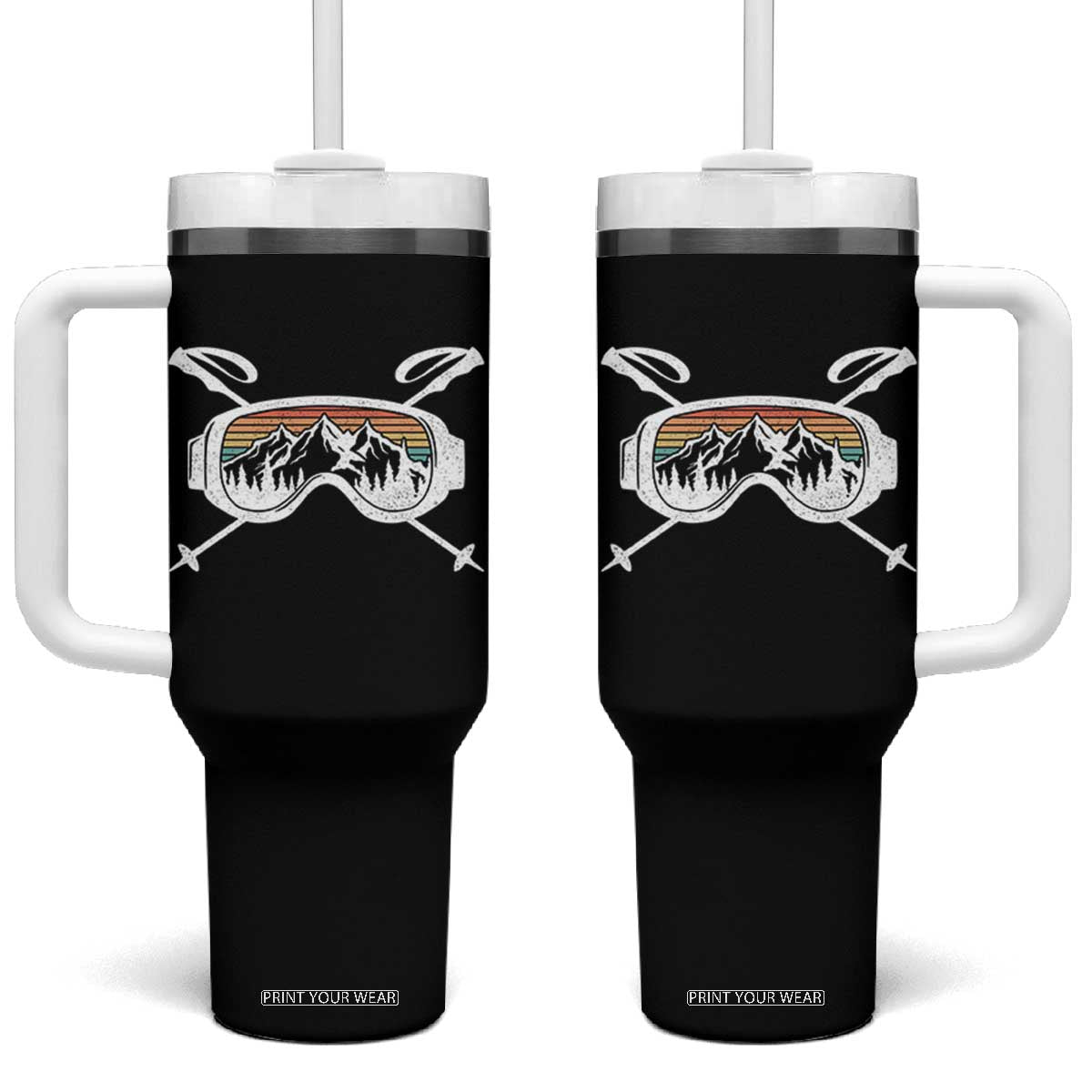 Ski Goggles Mountain Snow Skiing Retro Winter Vacation Tumbler With Handle TS11 One Size: 40 oz Black Print Your Wear