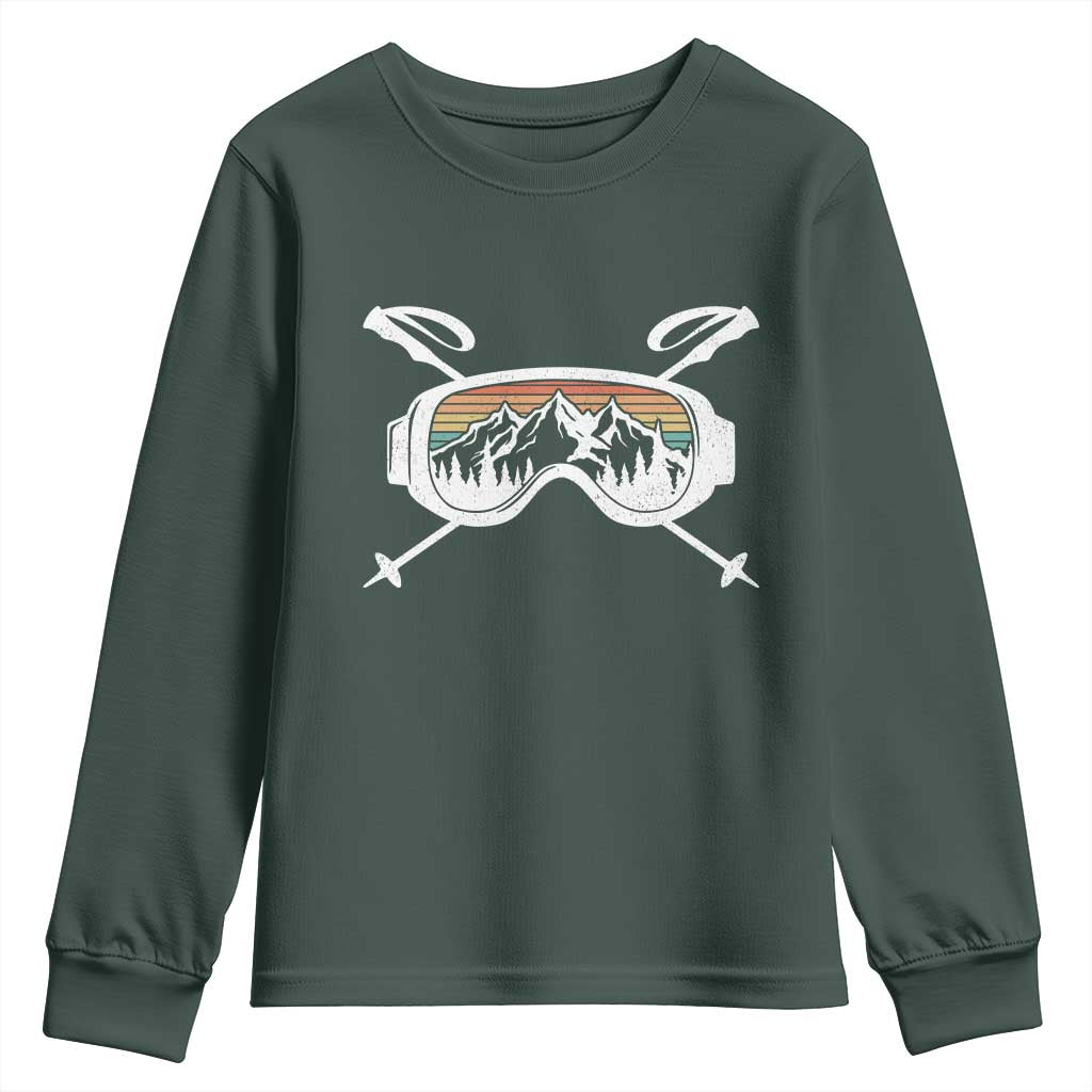 Ski Goggles Mountain Snow Skiing Retro Winter Vacation Youth Sweatshirt TS11 Dark Forest Green Print Your Wear
