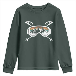 Ski Goggles Mountain Snow Skiing Retro Winter Vacation Youth Sweatshirt TS11 Dark Forest Green Print Your Wear