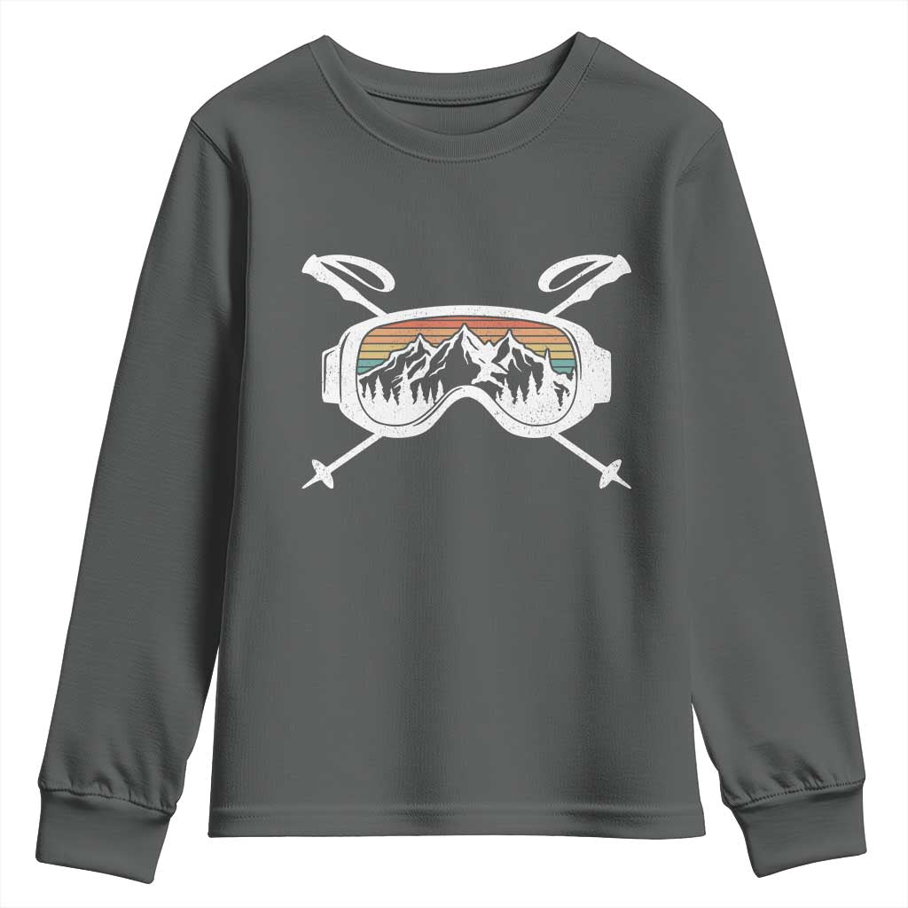Ski Goggles Mountain Snow Skiing Retro Winter Vacation Youth Sweatshirt TS11 Dark Heather Print Your Wear