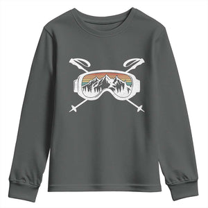 Ski Goggles Mountain Snow Skiing Retro Winter Vacation Youth Sweatshirt TS11 Dark Heather Print Your Wear