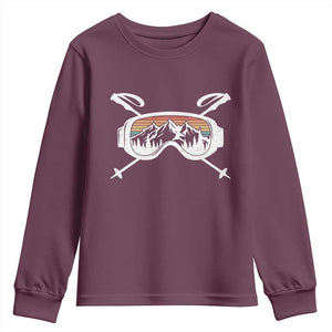 Ski Goggles Mountain Snow Skiing Retro Winter Vacation Youth Sweatshirt TS11 Maroon Print Your Wear