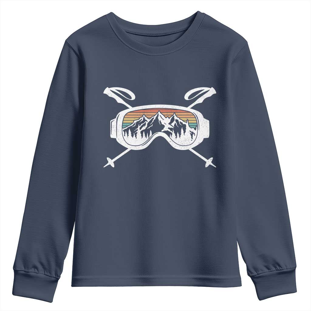 Ski Goggles Mountain Snow Skiing Retro Winter Vacation Youth Sweatshirt TS11 Navy Print Your Wear