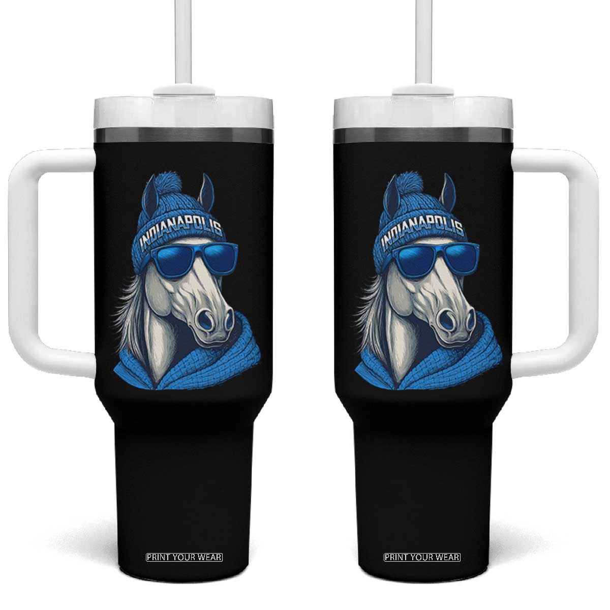 IFC Game Day Tumbler With Handle Blue Sunglasses Football Game Sport Lover TS11 One Size: 40 oz Black Print Your Wear