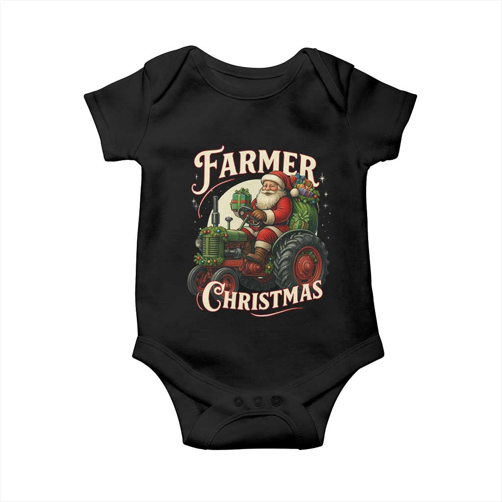 Funny Farmer Christmas Xmas Santa Farm Tractor Baby Onesie TS11 Black Print Your Wear
