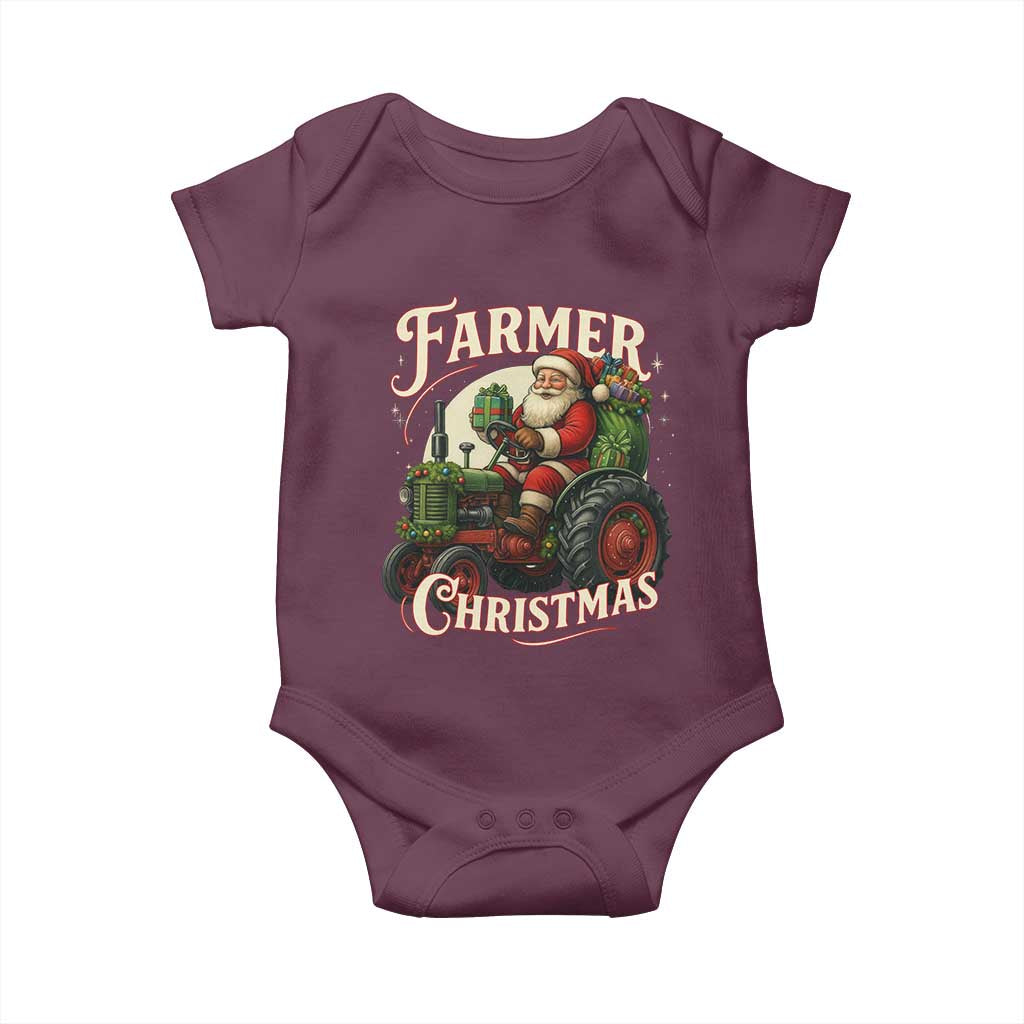 Funny Farmer Christmas Xmas Santa Farm Tractor Baby Onesie TS11 Maroon Print Your Wear