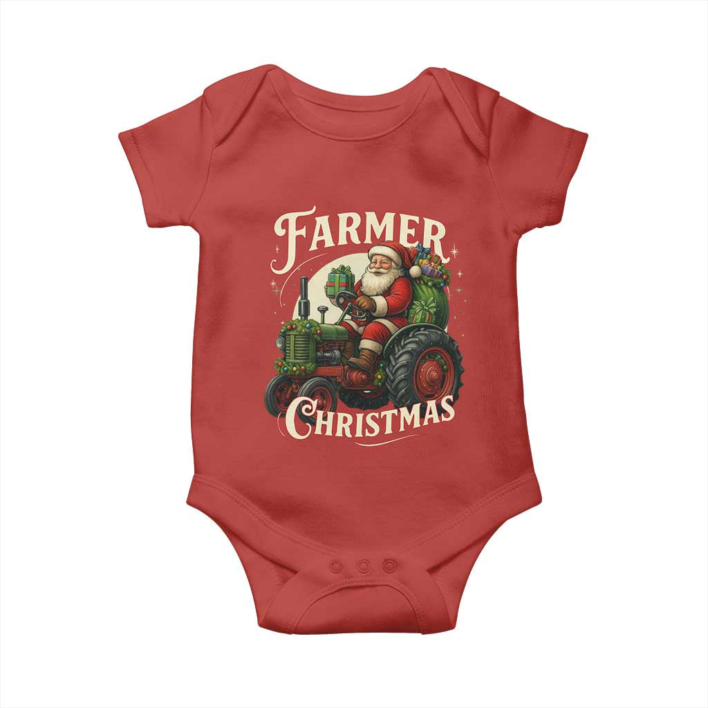 Funny Farmer Christmas Xmas Santa Farm Tractor Baby Onesie TS11 Red Print Your Wear