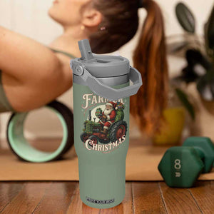 Funny Farmer Christmas Xmas Santa Farm Tractor Flip Straw Tumbler TS11 One Size: 30 oz Moss Green Print Your Wear