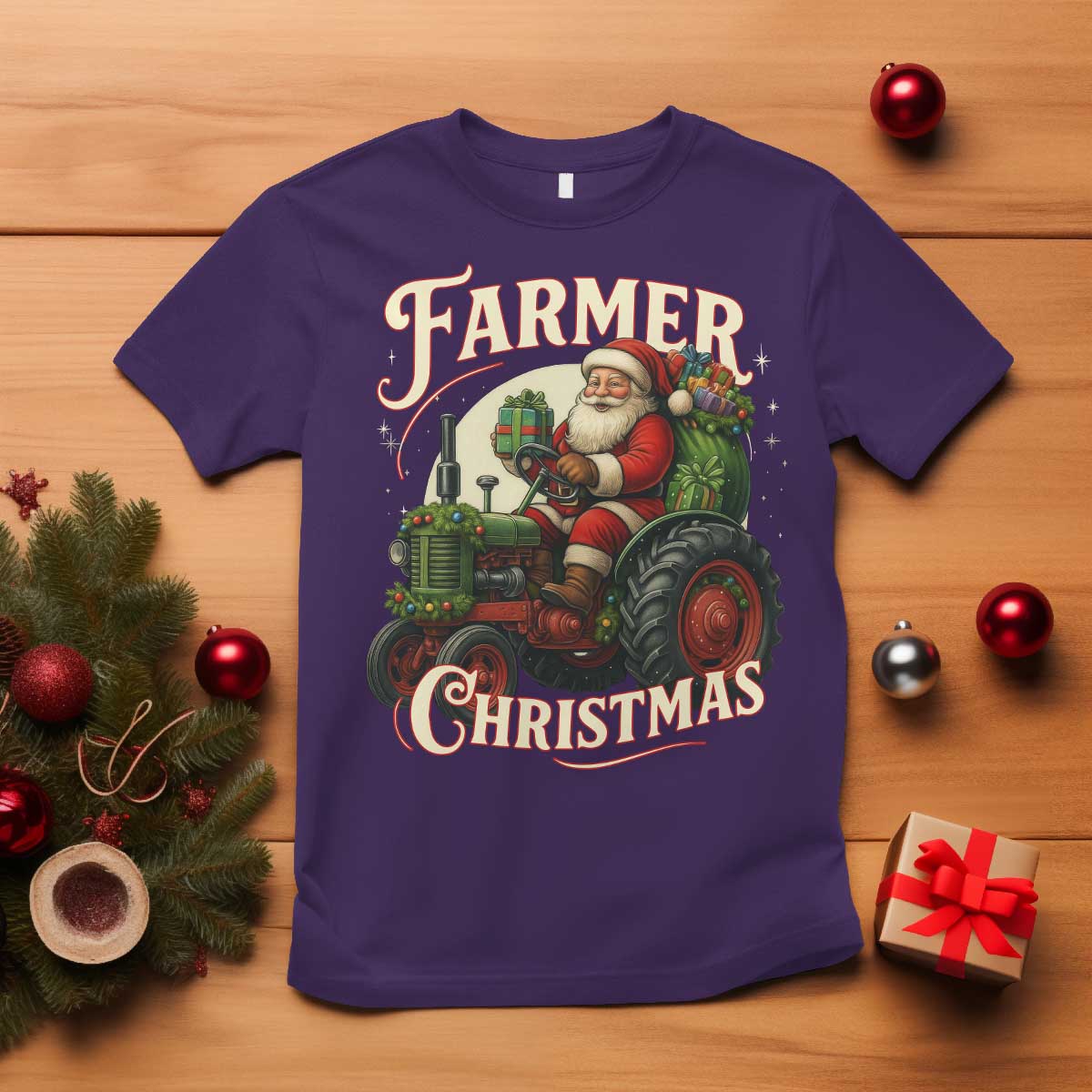 Funny Farmer Christmas Xmas Santa Farm Tractor T Shirt TS11 Purple Print Your Wear
