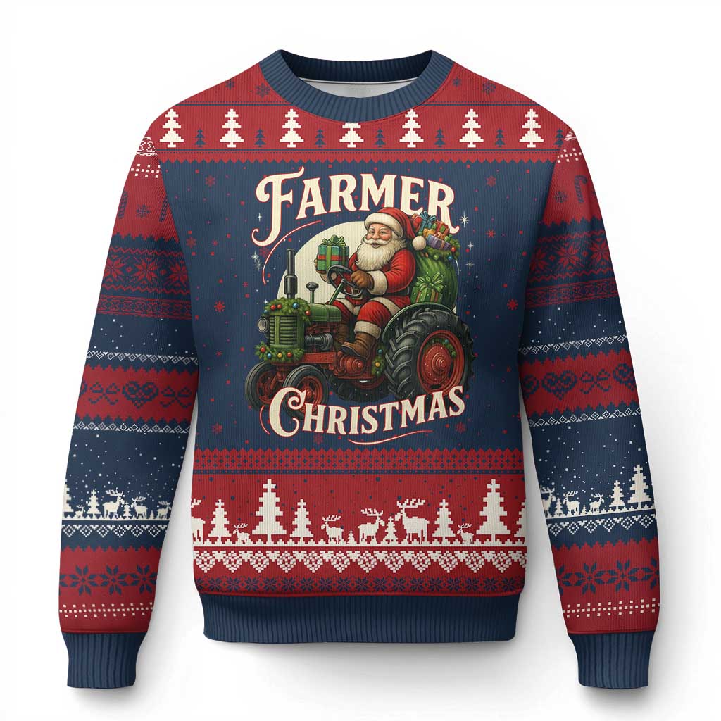 Funny Farmer Christmas Xmas Santa Farm Tractor Ugly Christmas Sweater TS11 Navy Red Print Your Wear