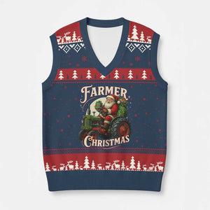 Funny Farmer Christmas Xmas Santa Farm Tractor V-Neck Knit Sweater Vest TS11 Navy Red Print Your Wear