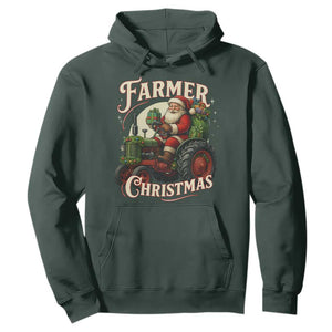 Funny Farmer Christmas Xmas Santa Farm Tractor Hoodie TS11 Dark Forest Green Print Your Wear