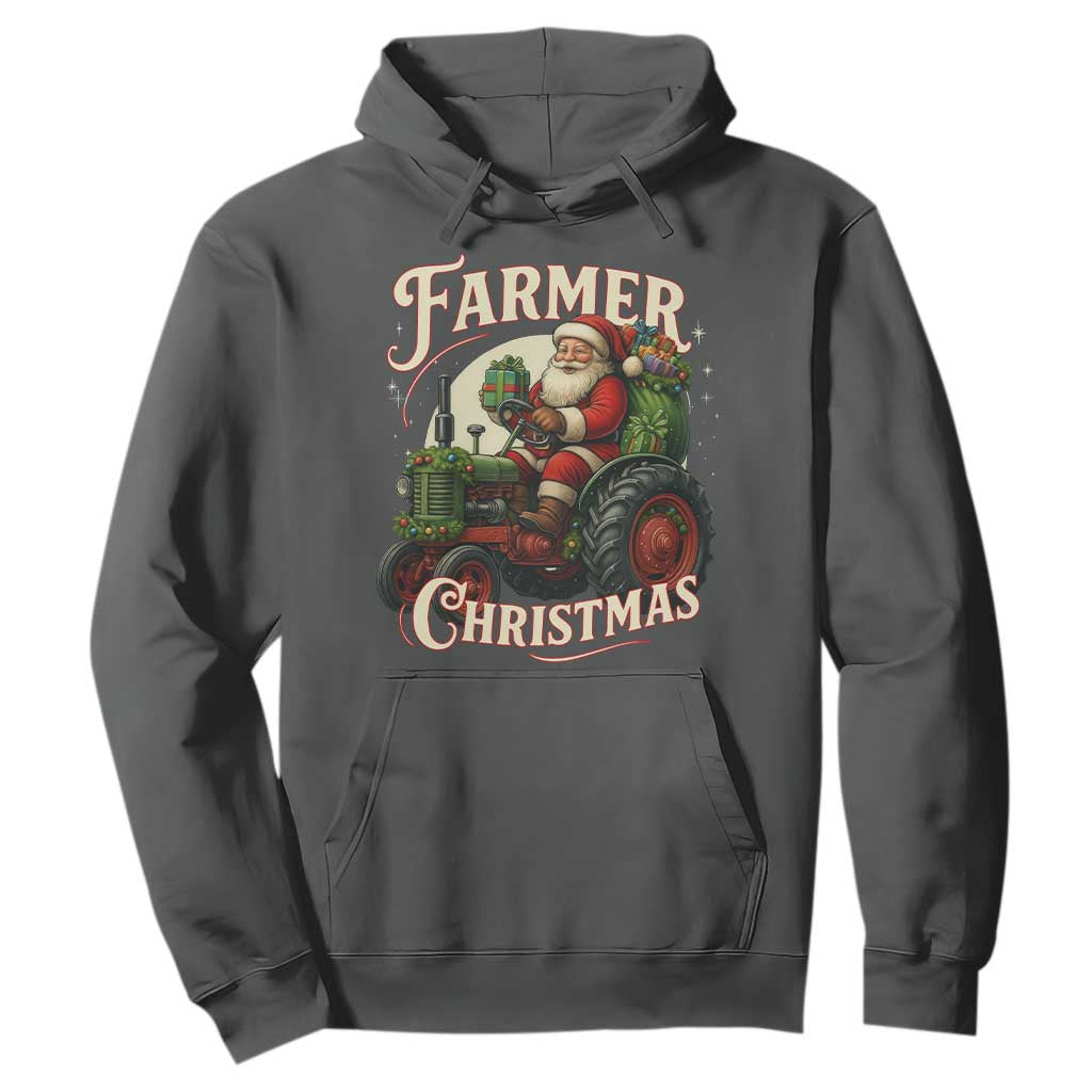 Funny Farmer Christmas Xmas Santa Farm Tractor Hoodie TS11 Dark Heather Print Your Wear