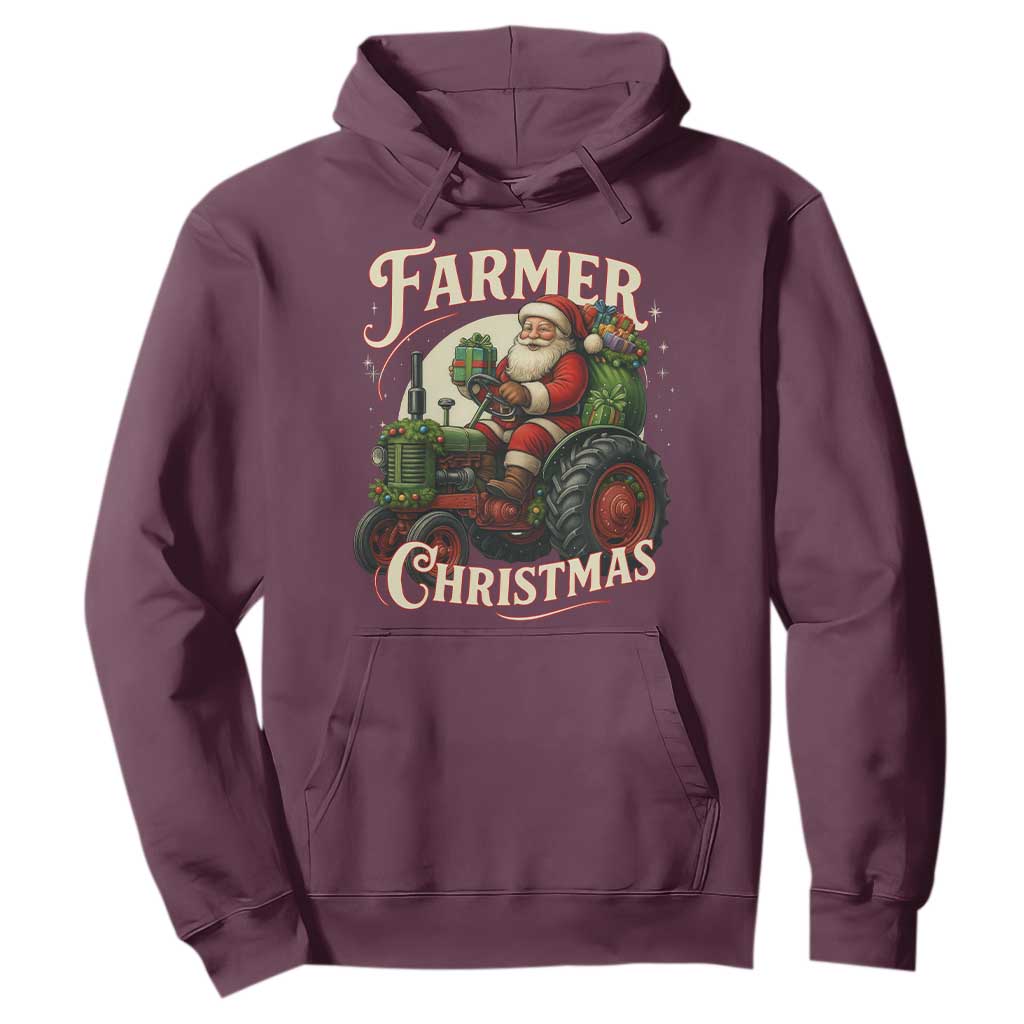 Funny Farmer Christmas Xmas Santa Farm Tractor Hoodie TS11 Maroon Print Your Wear