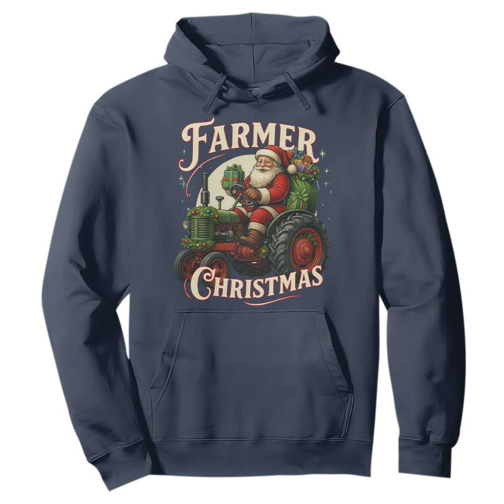 Funny Farmer Christmas Xmas Santa Farm Tractor Hoodie TS11 Navy Print Your Wear