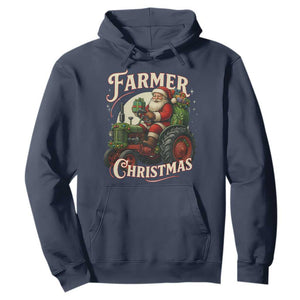 Funny Farmer Christmas Xmas Santa Farm Tractor Hoodie TS11 Navy Print Your Wear