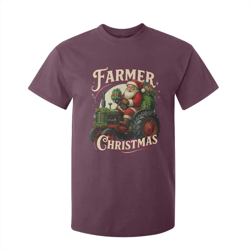 Funny Farmer Christmas Xmas Santa Farm Tractor T Shirt For Kid TS11 Maroon Print Your Wear