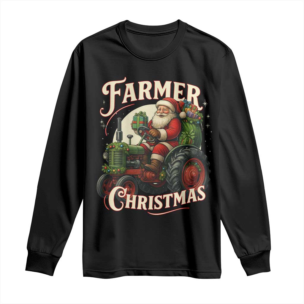 Funny Farmer Christmas Xmas Santa Farm Tractor Long Sleeve Shirt TS11 Black Print Your Wear