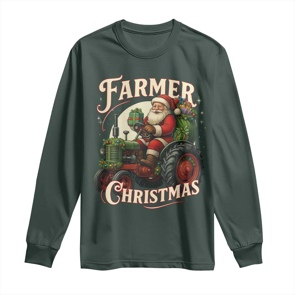 Funny Farmer Christmas Xmas Santa Farm Tractor Long Sleeve Shirt TS11 Dark Forest Green Print Your Wear