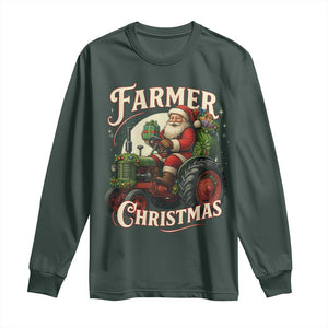 Funny Farmer Christmas Xmas Santa Farm Tractor Long Sleeve Shirt TS11 Dark Forest Green Print Your Wear