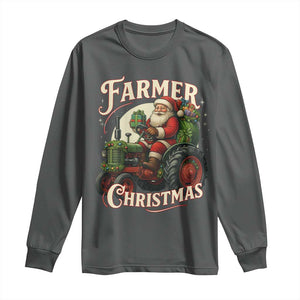 Funny Farmer Christmas Xmas Santa Farm Tractor Long Sleeve Shirt TS11 Dark Heather Print Your Wear