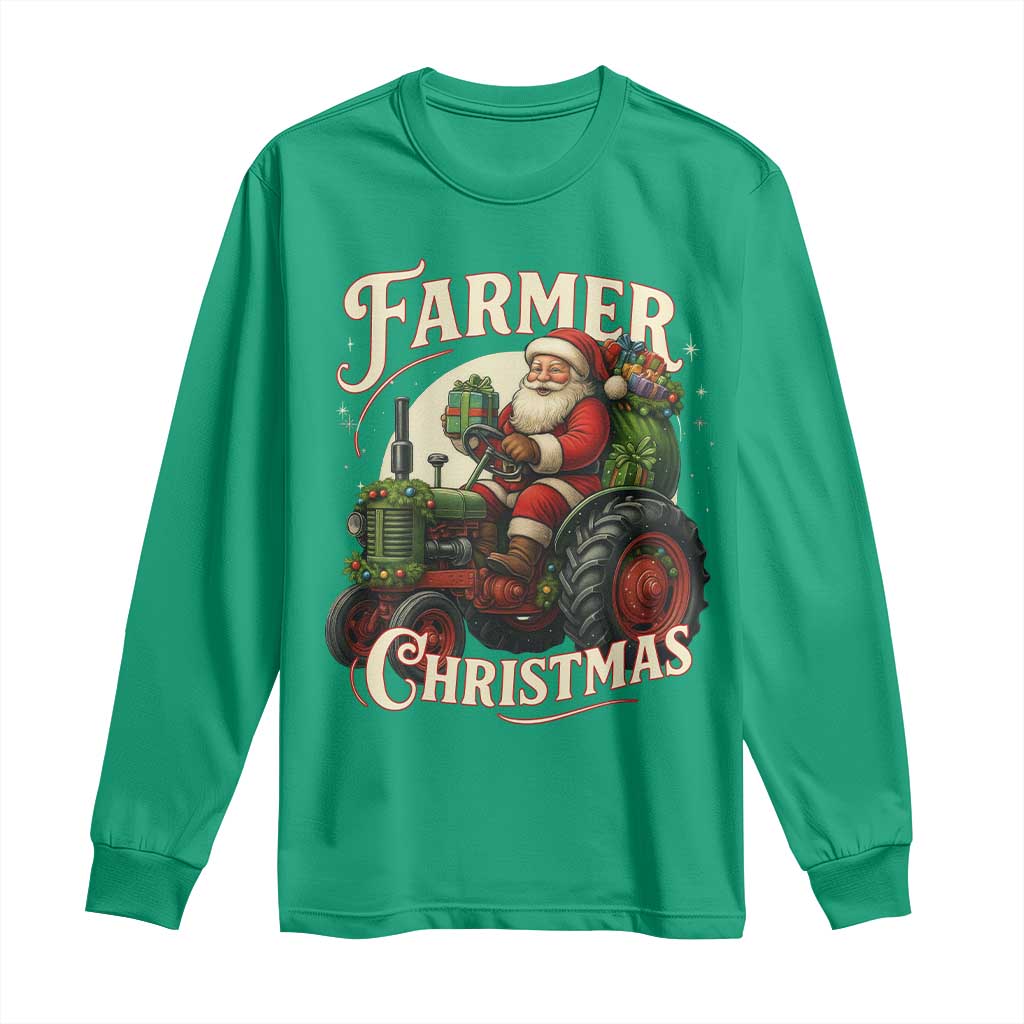 Funny Farmer Christmas Xmas Santa Farm Tractor Long Sleeve Shirt TS11 Irish Green Print Your Wear