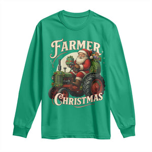 Funny Farmer Christmas Xmas Santa Farm Tractor Long Sleeve Shirt TS11 Irish Green Print Your Wear