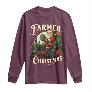 Funny Farmer Christmas Xmas Santa Farm Tractor Long Sleeve Shirt TS11 Maroon Print Your Wear