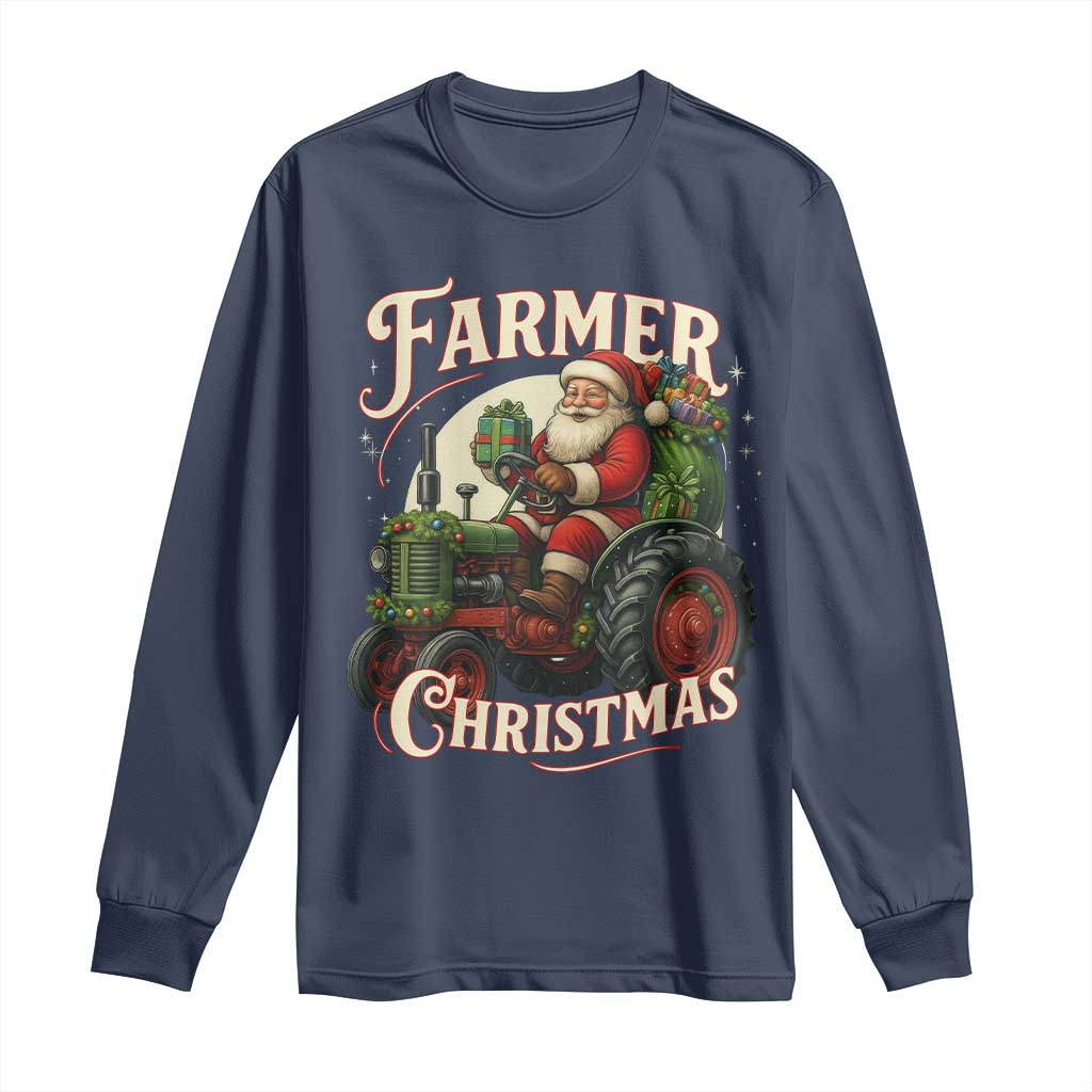Funny Farmer Christmas Xmas Santa Farm Tractor Long Sleeve Shirt TS11 Navy Print Your Wear