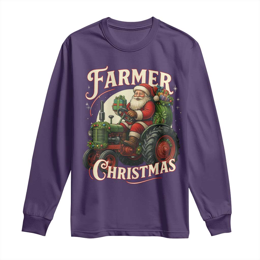 Funny Farmer Christmas Xmas Santa Farm Tractor Long Sleeve Shirt TS11 Purple Print Your Wear