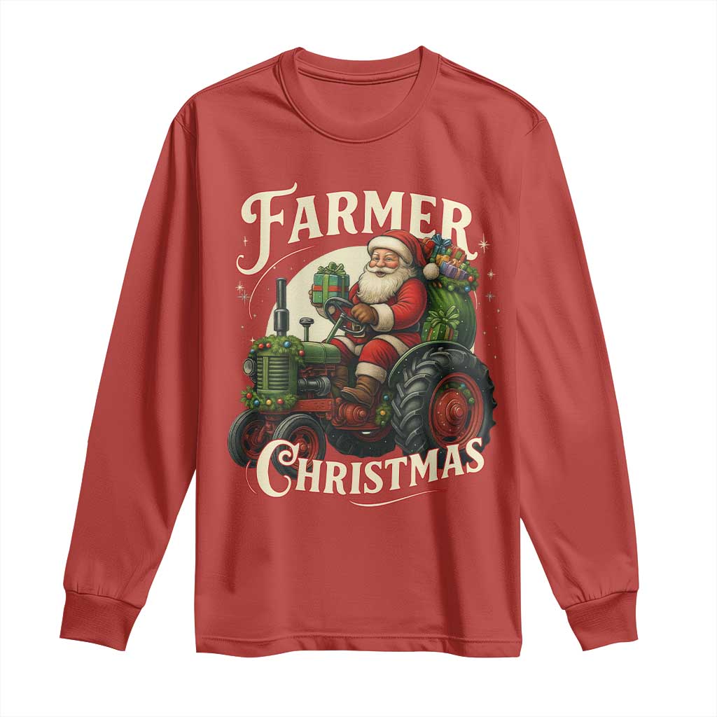 Funny Farmer Christmas Xmas Santa Farm Tractor Long Sleeve Shirt TS11 Red Print Your Wear